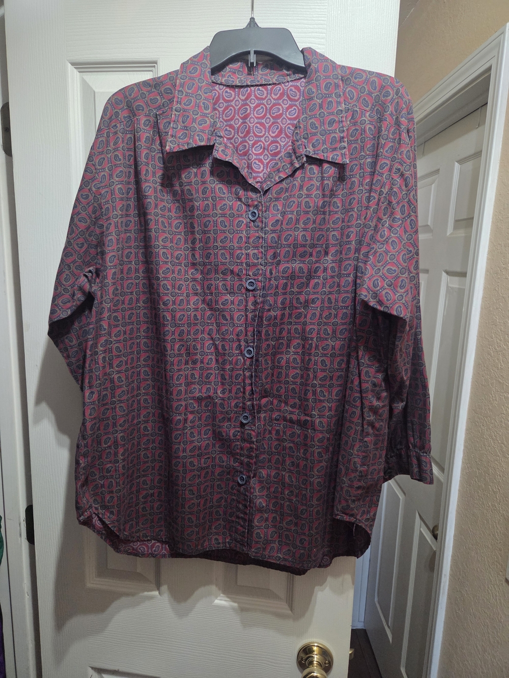 4 for $10, Women's Casual Button-Up Shirt in Burgundy Paisley